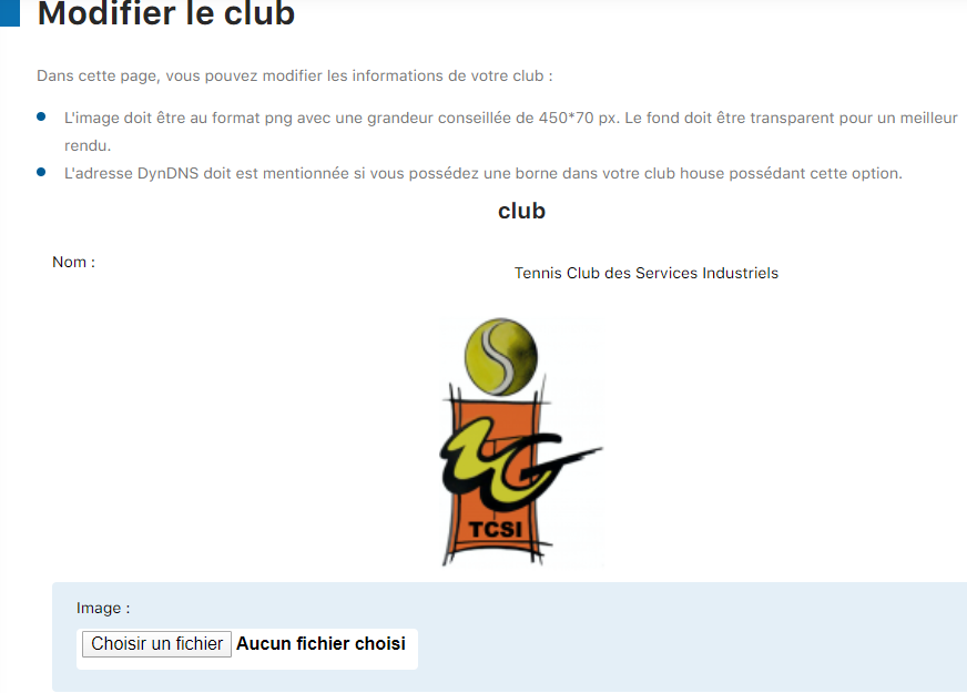 Formulaire d'informations du club - première partie